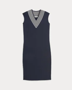 Relaxed V-Neck Midi Sweater Dress in Cotton Merino