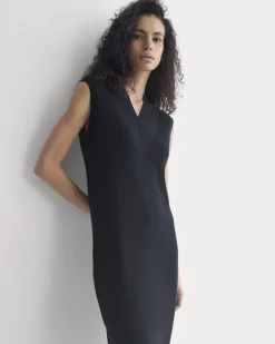 Relaxed V-Neck Midi Sweater Dress in Cotton Merino