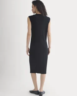 Relaxed V-Neck Midi Sweater Dress in Cotton Merino