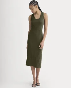 Scoop-Neck Midi Dress in Pointelle Knit