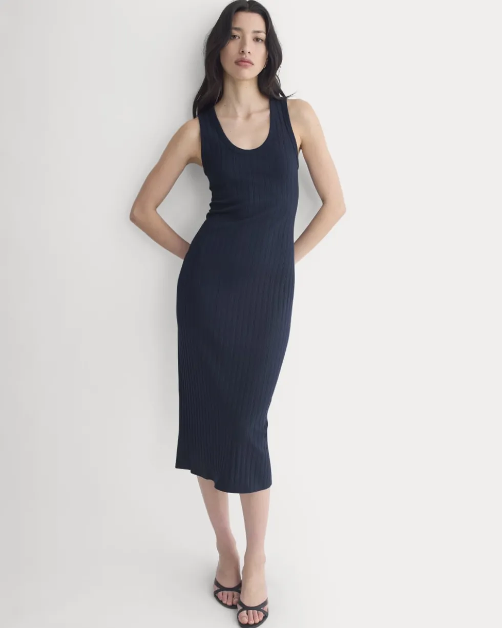 Scoop-Neck Midi Dress in Pointelle Knit