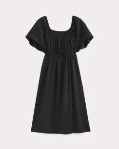 The Flutter-Sleeve Dress in Stretch Linen