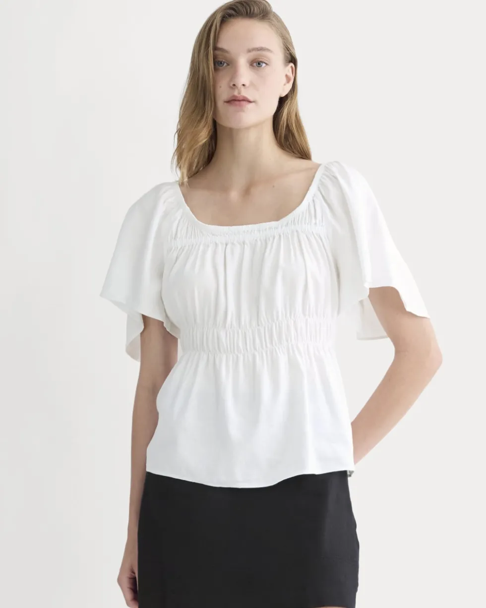 The Flutter-Sleeve Top in Stretch Linen