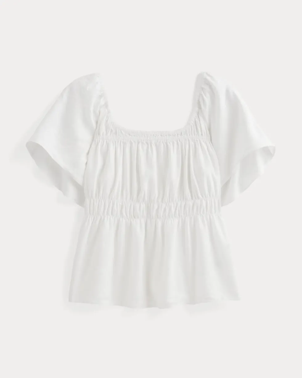 The Flutter-Sleeve Top in Stretch Linen