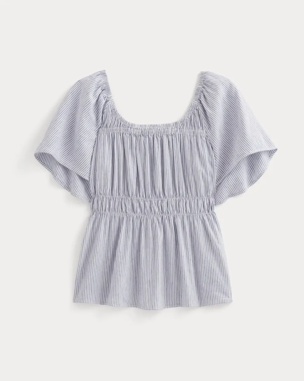 The Flutter-Sleeve Top in Stretch Linen