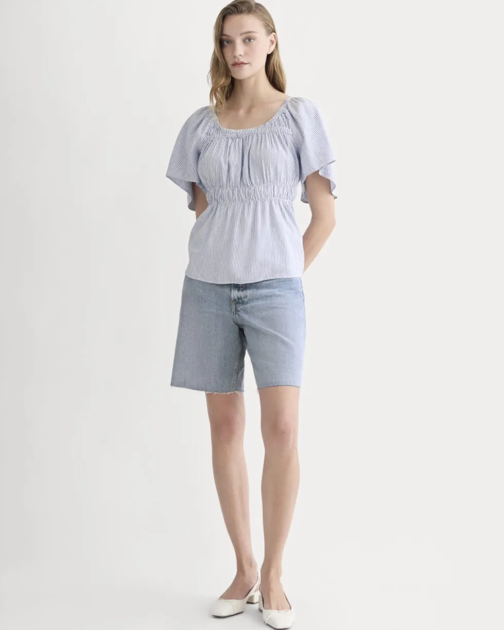 The Flutter-Sleeve Top in Stretch Linen