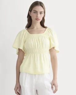 The Flutter-Sleeve Top in Stretch Linen