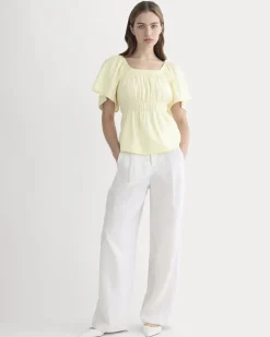 The Flutter-Sleeve Top in Stretch Linen