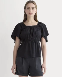 The Flutter-Sleeve Top in Stretch Linen
