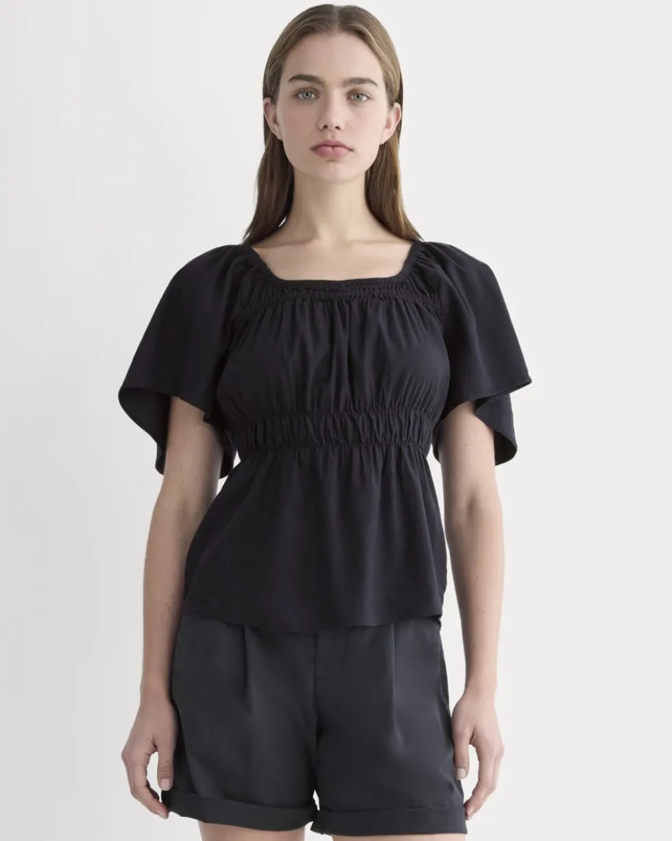 The Flutter-Sleeve Top in Stretch Linen