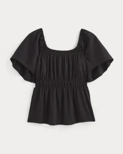 The Flutter-Sleeve Top in Stretch Linen
