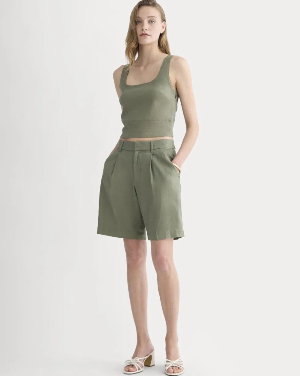 The Pleated Short in Stretch Linen