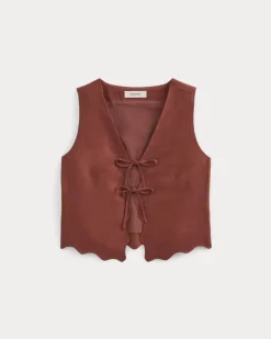 Tie-Front Scallop Tank in Linen
