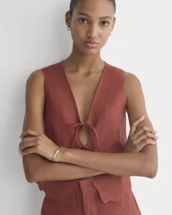 Tie-Front Scallop Tank in Linen