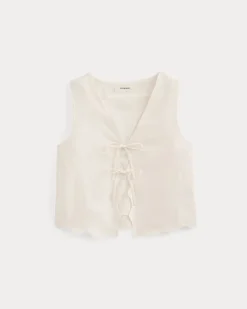 Tie-Front Scallop Tank in Linen