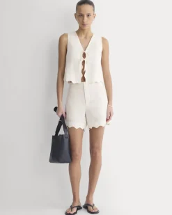 Tie-Front Scallop Tank in Linen