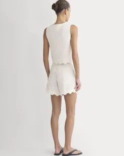 Tie-Front Scallop Tank in Linen