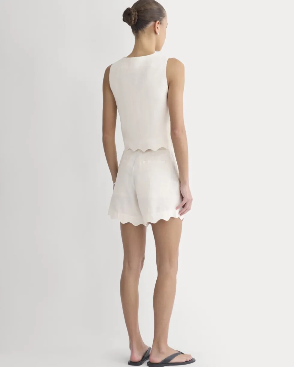 Tie-Front Scallop Tank in Linen