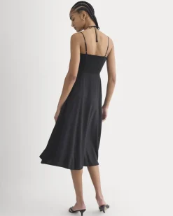 Tie-Neck Dress in Stretch Linen