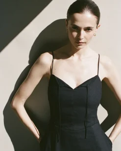 Tie-Neck Dress in Stretch Linen