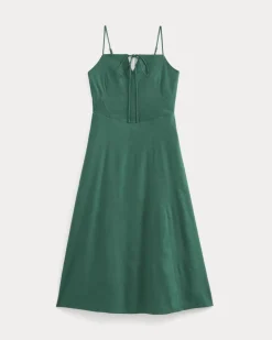 Tie-Neck Dress in Stretch Linen