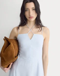 Tie-Neck Dress in Stretch Linen