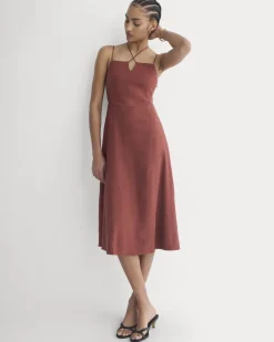 Tie-Neck Dress in Stretch Linen