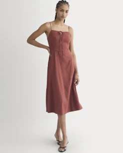 Tie-Neck Dress in Stretch Linen