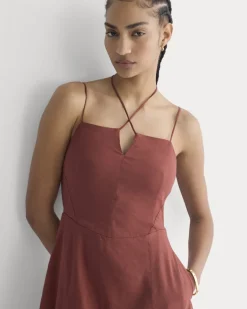 Tie-Neck Dress in Stretch Linen
