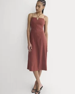 Tie-Neck Dress in Stretch Linen