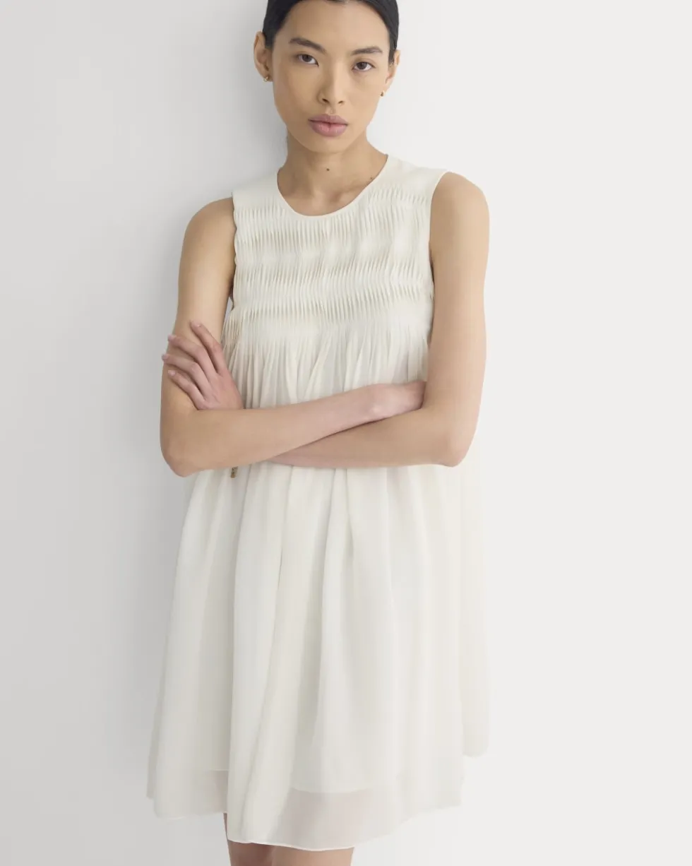 Twisted Pleated Mini Dress in Silk Georgette