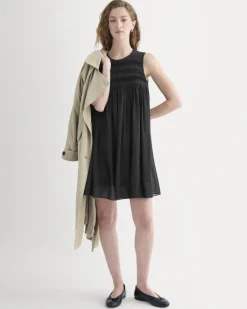 Twisted Pleated Mini Dress in Silk Georgette