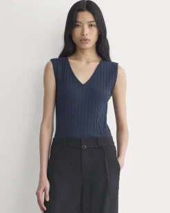 V-Neck Tank in Pointelle