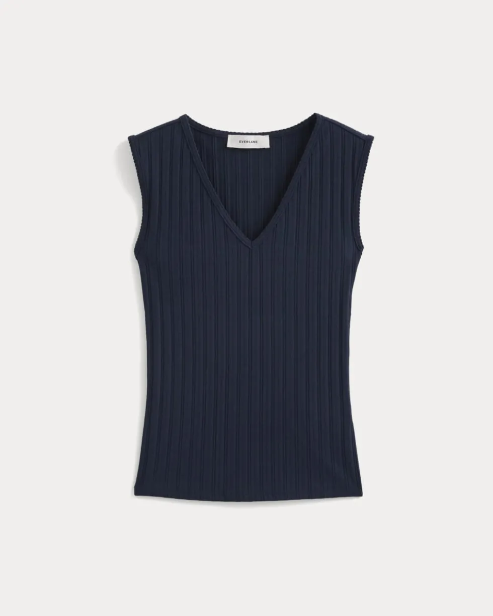 V-Neck Tank in Pointelle