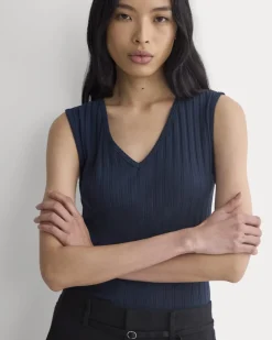 V-Neck Tank in Pointelle