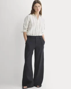 Wide-Leg Belted Pant in Stretch Linen
