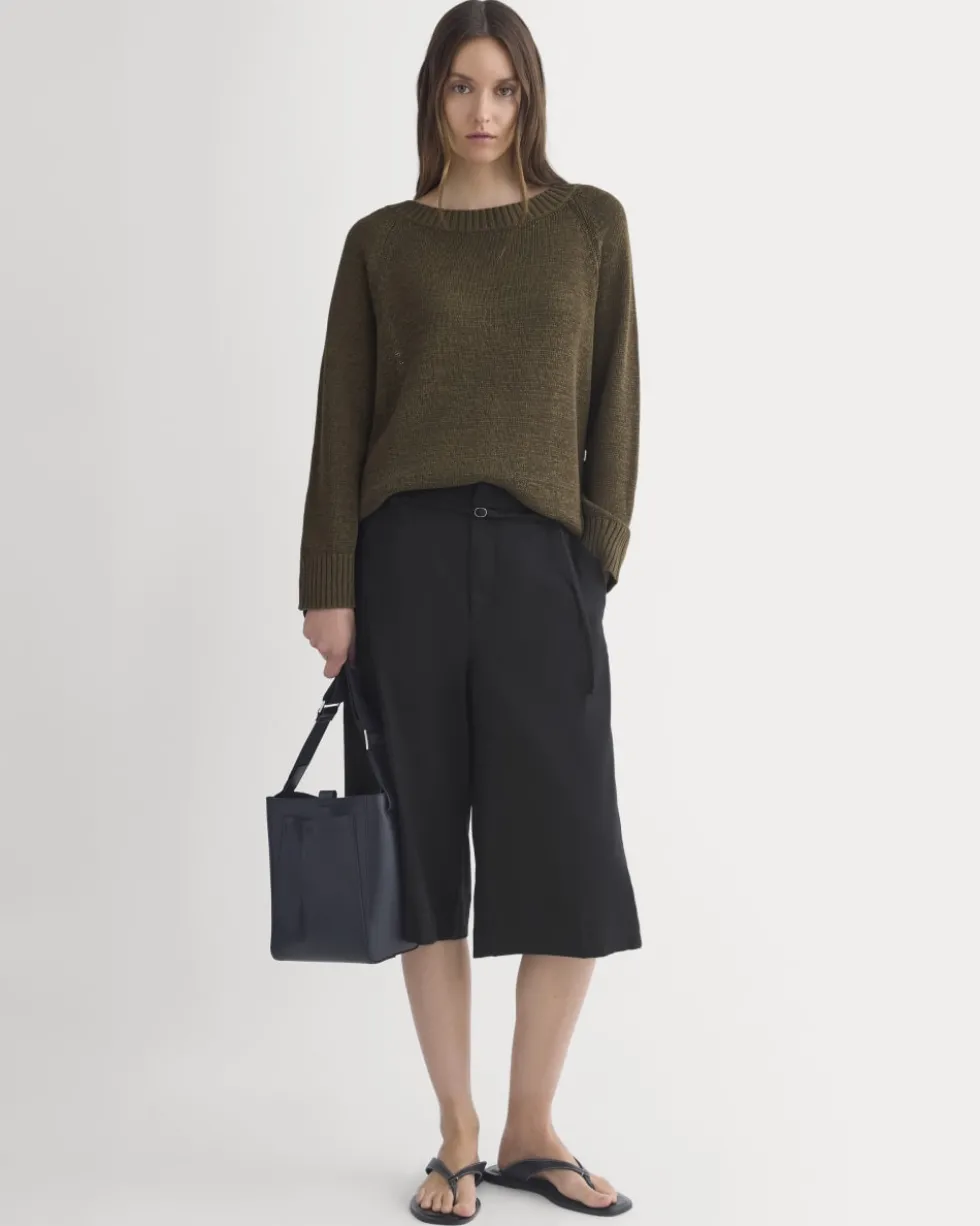 Wide-Neck Crew Sweater in Tape Yarn