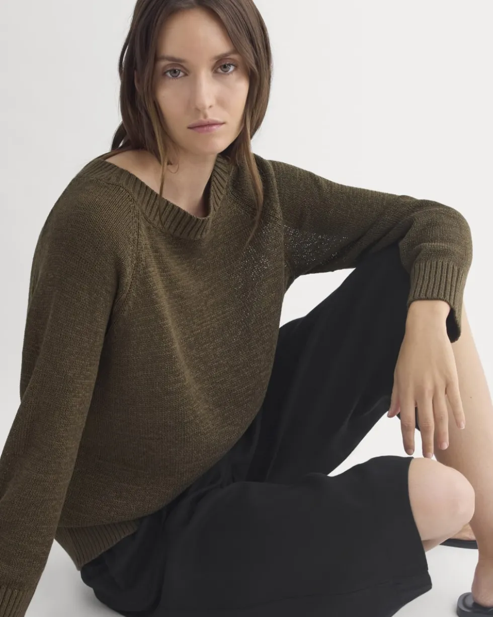 Wide-Neck Crew Sweater in Tape Yarn