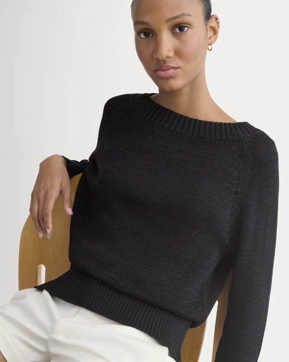 Wide-Neck Crew Sweater in Tape Yarn