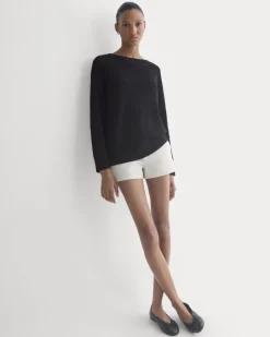 Wide-Neck Crew Sweater in Tape Yarn