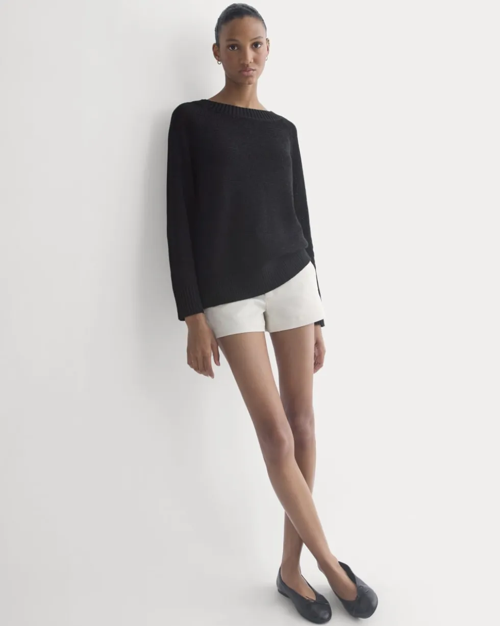 Wide-Neck Crew Sweater in Tape Yarn