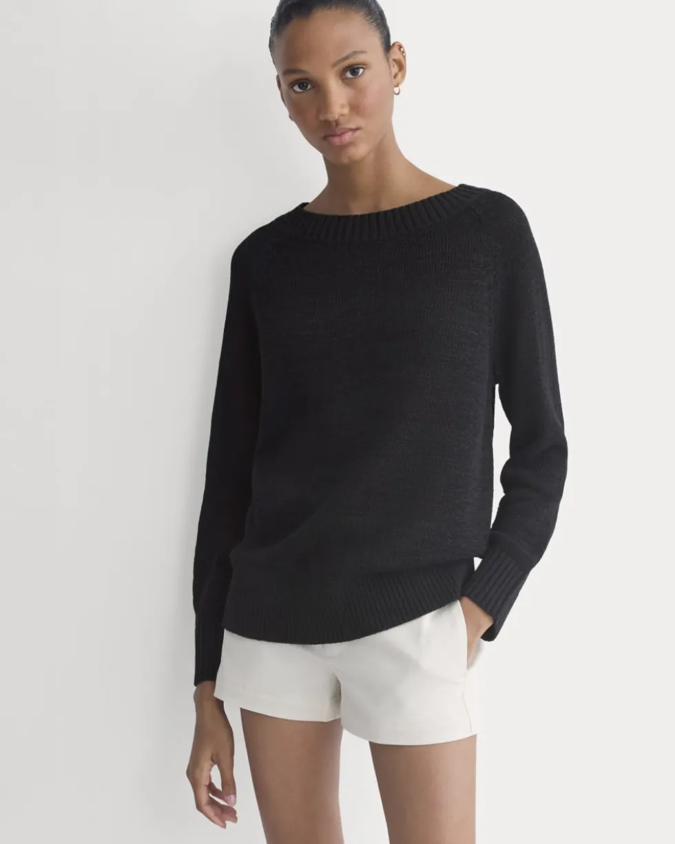 Wide-Neck Crew Sweater in Tape Yarn