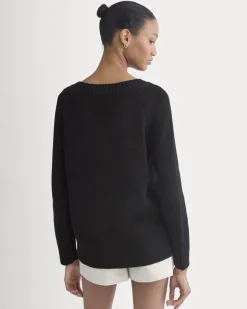 Wide-Neck Crew Sweater in Tape Yarn