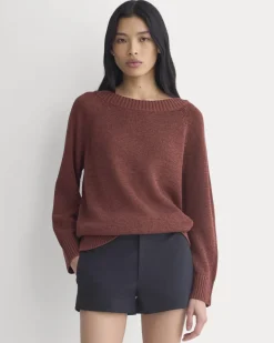 Wide-Neck Crew Sweater in Tape Yarn