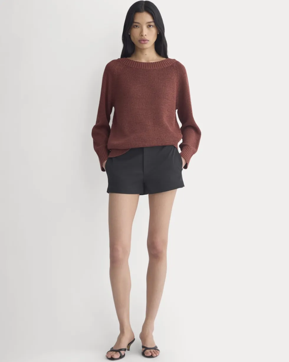 Wide-Neck Crew Sweater in Tape Yarn