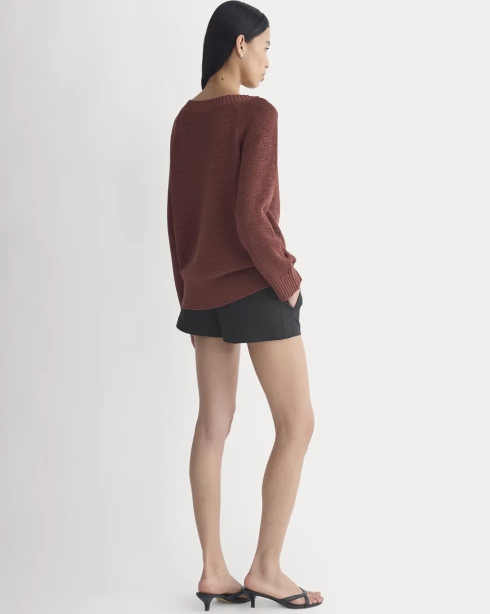 Wide-Neck Crew Sweater in Tape Yarn